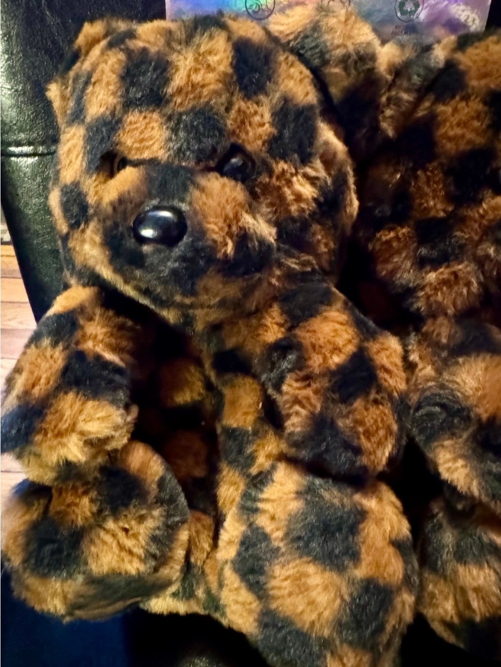 Cute and Cuddly or "Oversized Plush" slipper in Checkered print faux fur texture